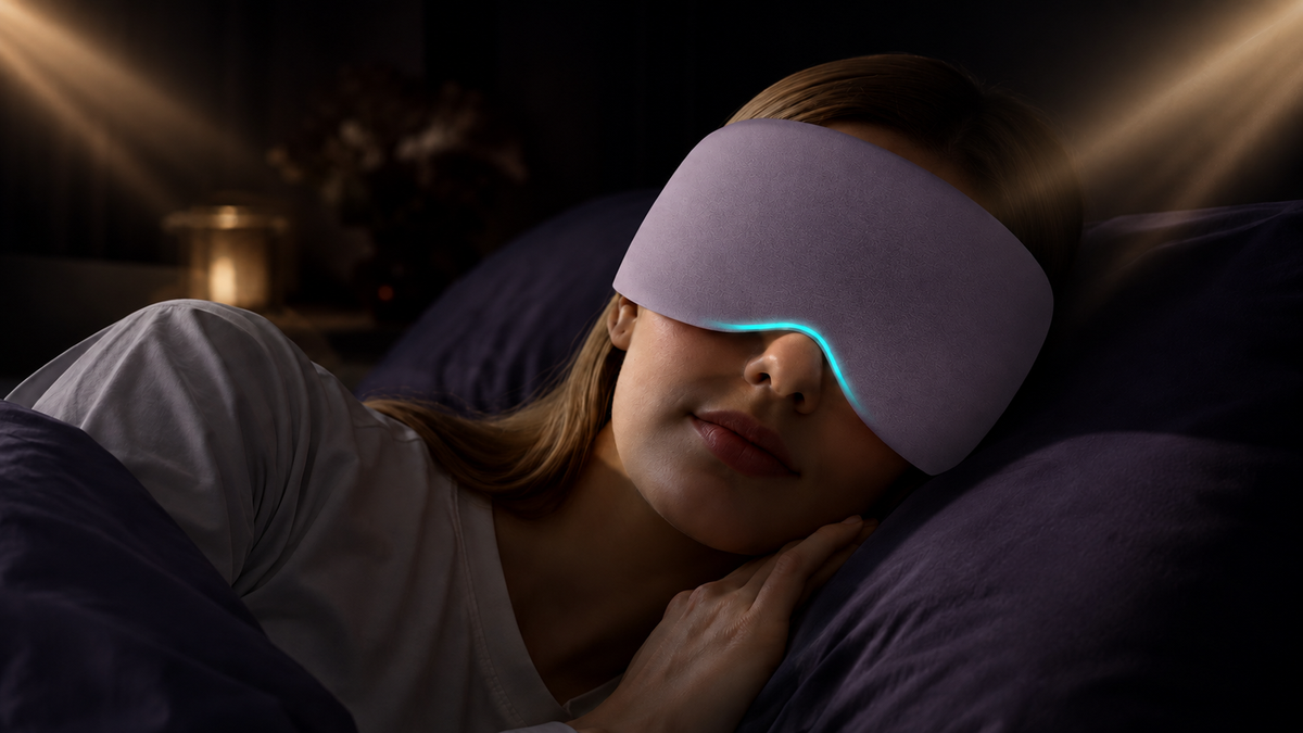 Sleeper using a CHYDEE sleep mask in a dark room